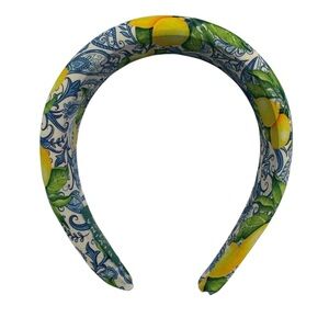 Divina Italian Design Lemon Print Headband Yellow Blue Size OS